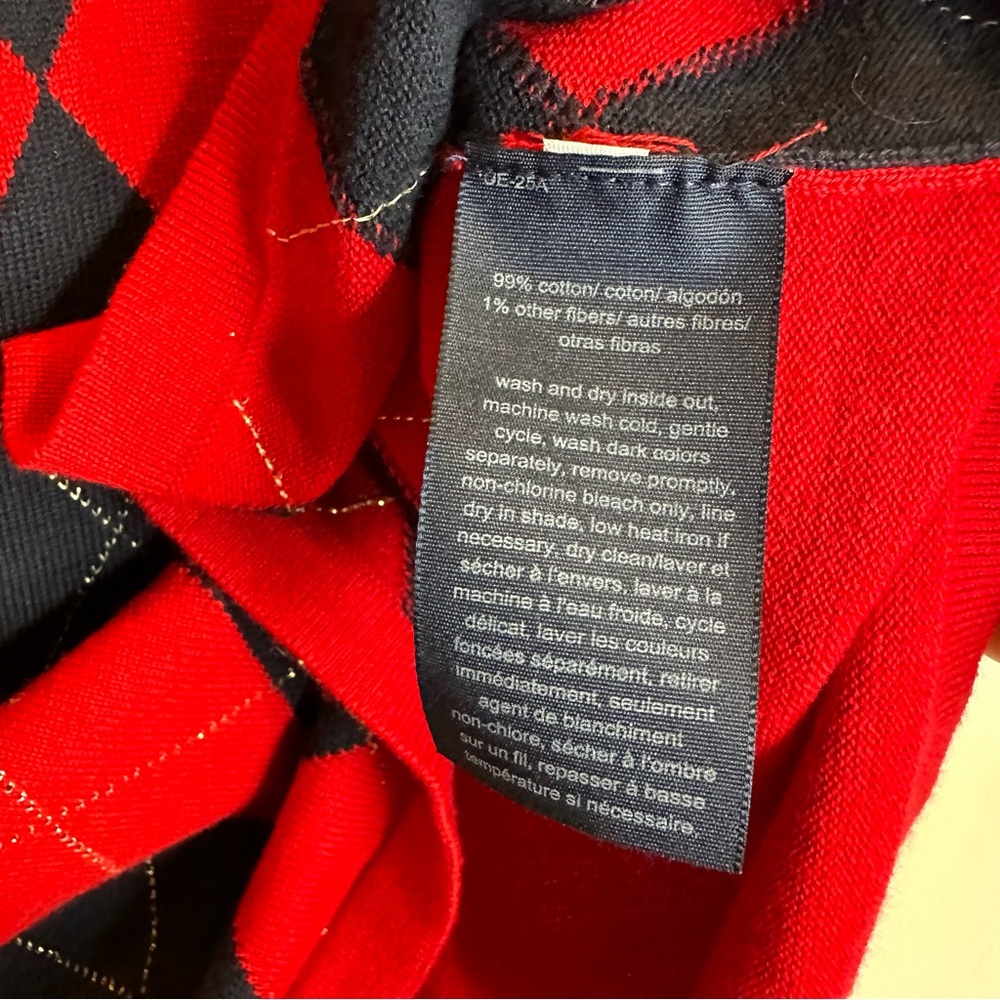 NWOT Tommy Hilfiger Women's Red Argyle V-Neck Sweater Size L - Picture 7 of 7